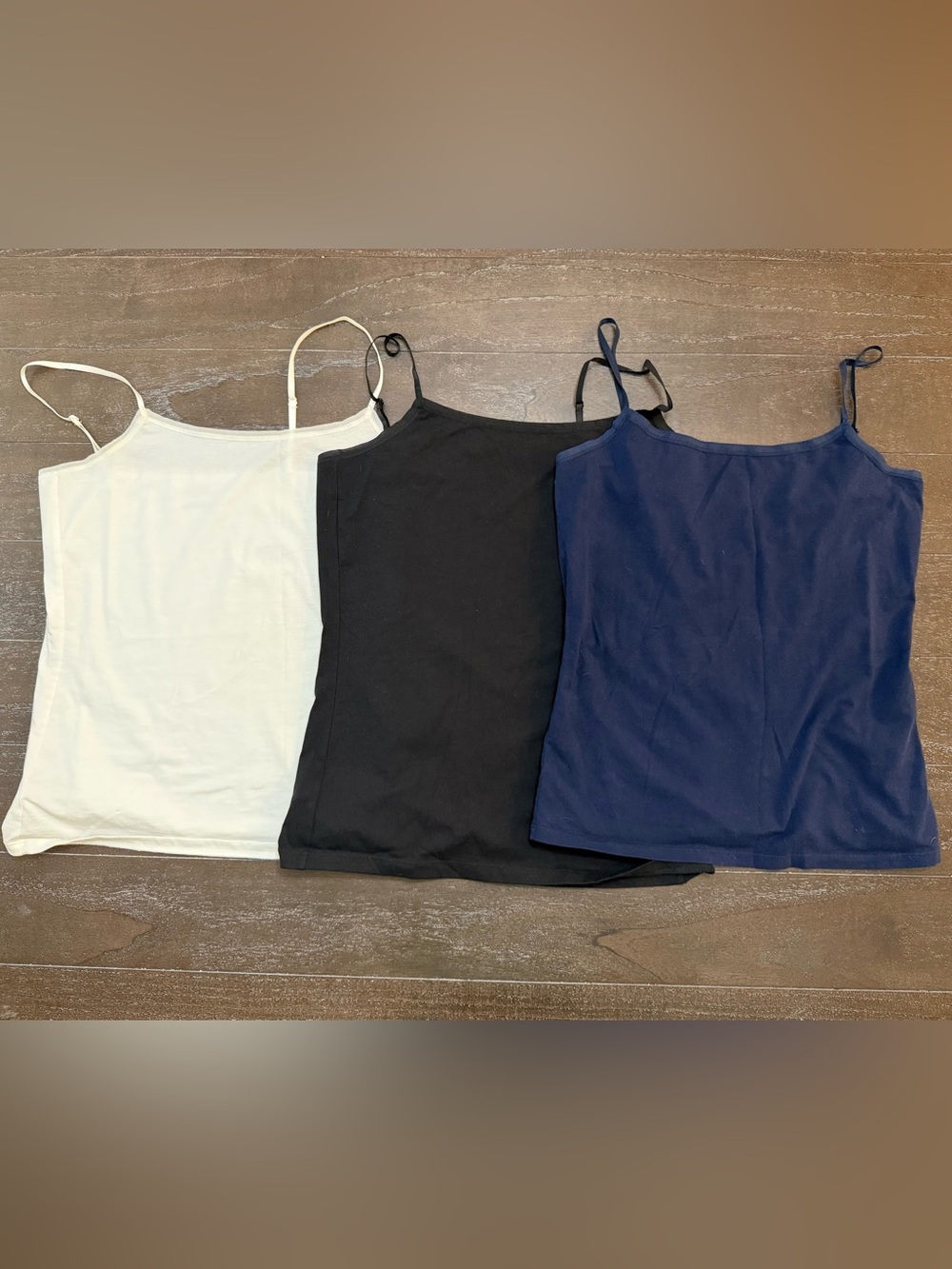 3 Ann Taylor Factor Spaghetti Strap Tank Tops - White, Black & Navy Size S